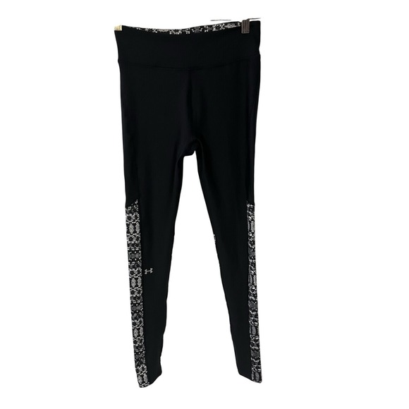 Under‎ Armour Leggings Womens Small Black Snakeskin Trim Athletic Pants - Picture 1 of 7